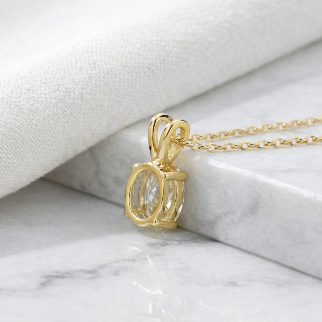 Moissanite Pendant In Oval Pendant Style With Yellow Gold Pendant And Minimal Gold Pendant Design
