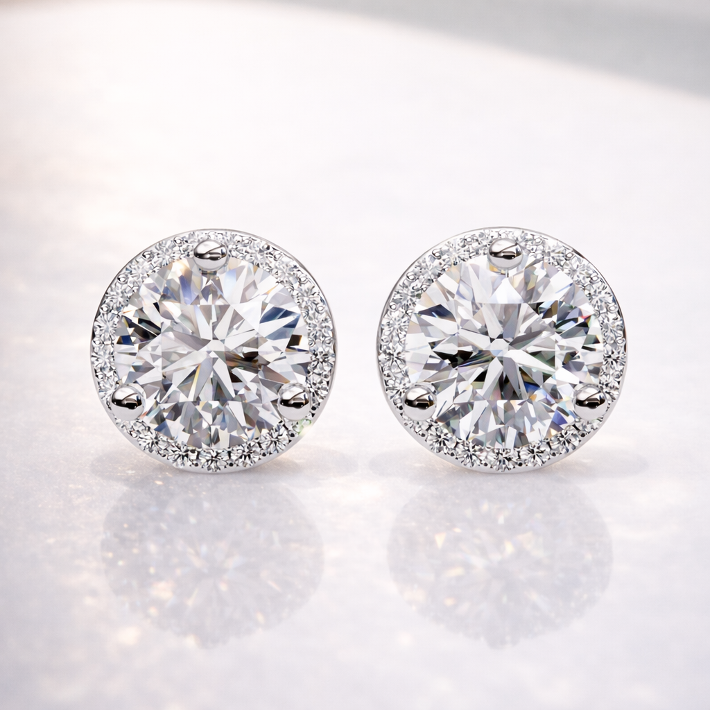 Round Cut Diamond Or Moissanite Round Cut Halo Setting Stud Earring Diiro.
