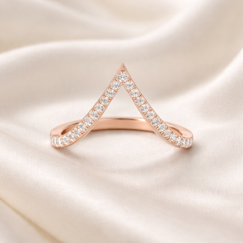 Gold Diamond Band Chevron Wedding Ring Designed For Stacking

