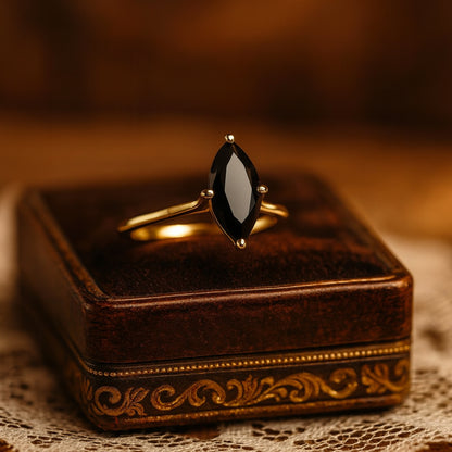 Diamond Ring Marquise Cut Black Sapphire Color Wedding Rings