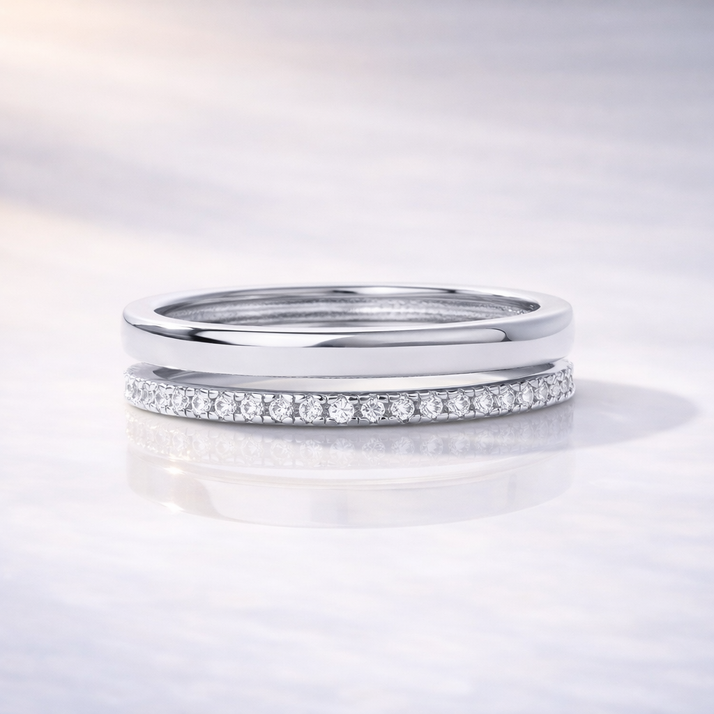 Double Band White Gold Stack Ring