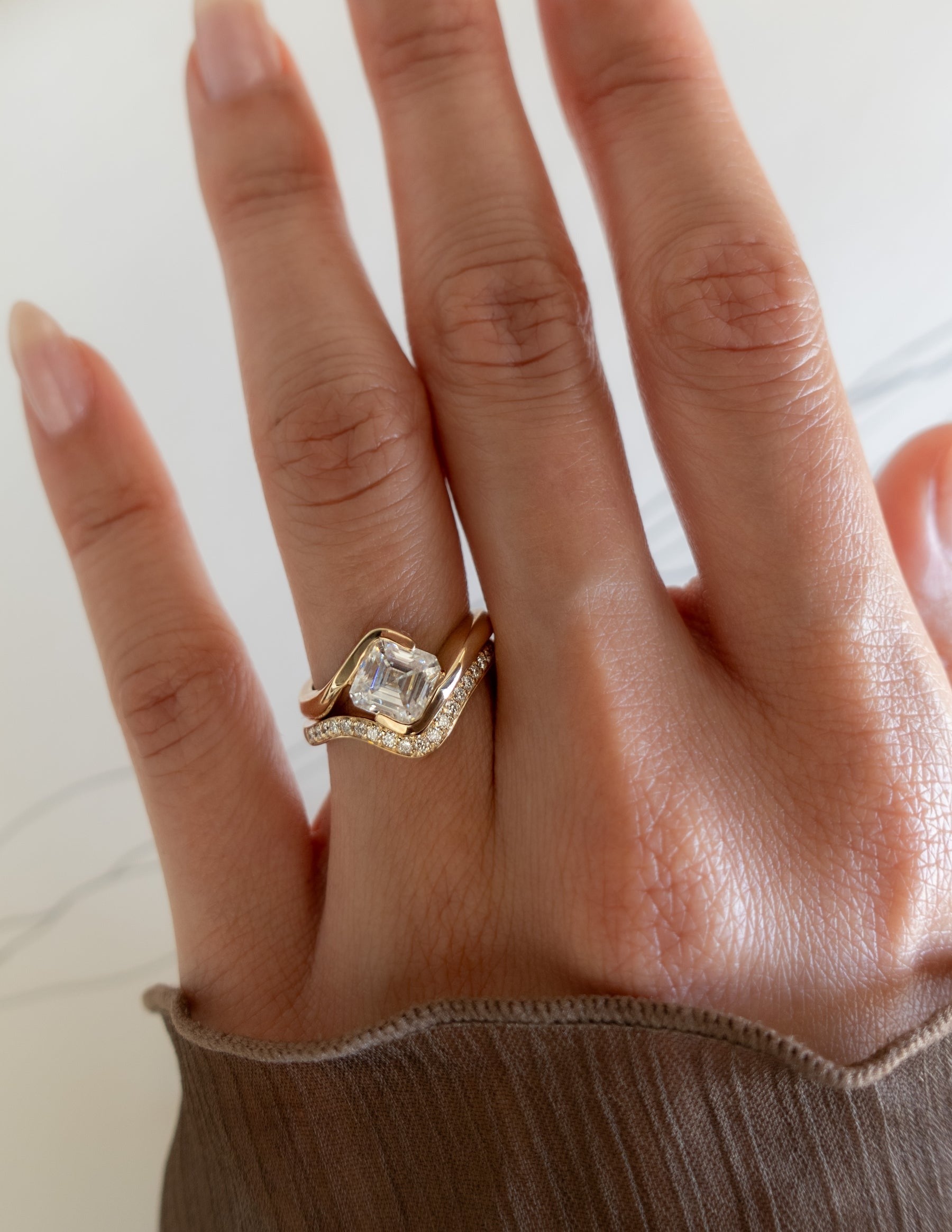 Custom Asscher Cut Engagement Ring With Modern Asymmetric Style