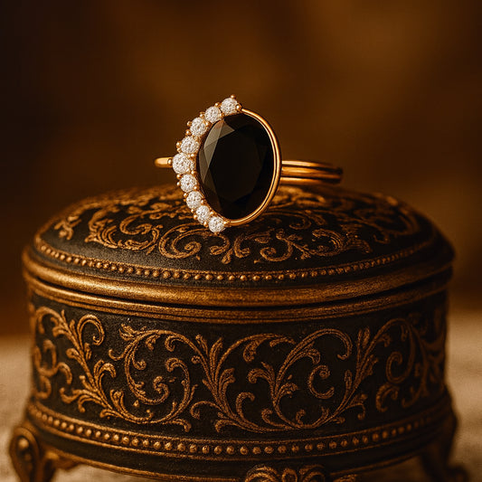 Trendy Gold Ring With Oval Black Onyx Chic Fine Jewelry for Women
