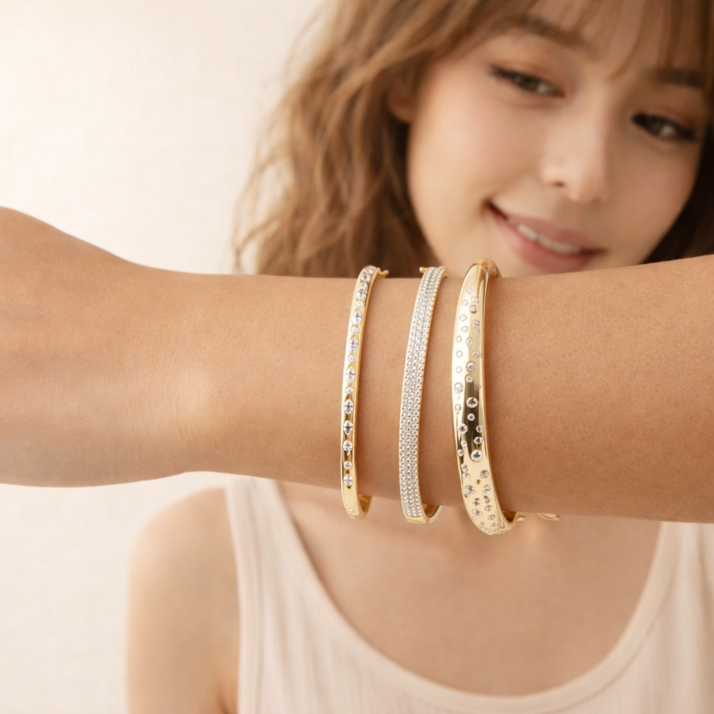 Lab grown diamond triple row bracelet in gold
