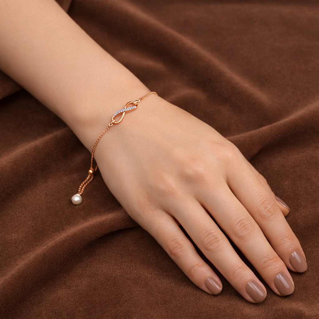 Round cut diamond infinity bolo bracelet
