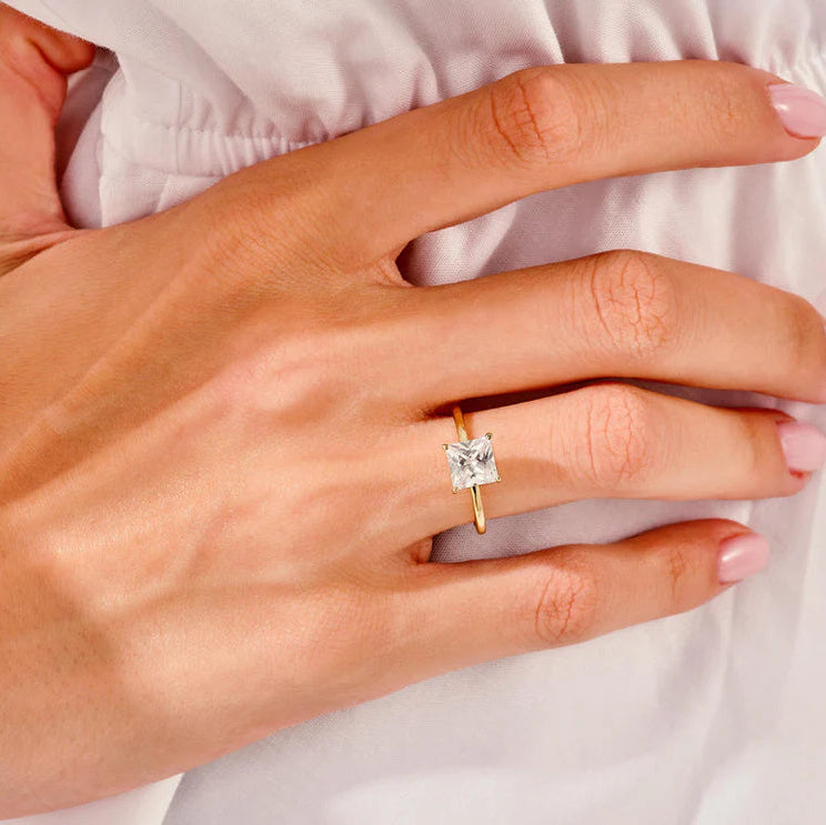 Rose gold princess cut bridal ring set for women
