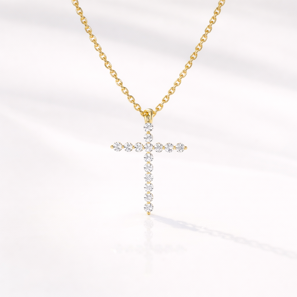 Moissanite Cross Pendant Religious Pendant Yellow Gold Pendant
