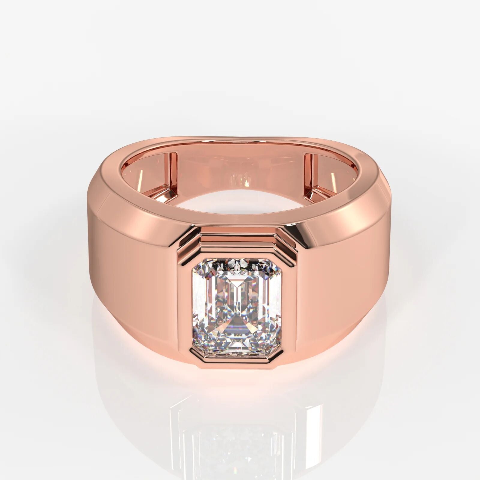 Moissanite Diamond Mens Ring Emerald Cut Gypsy Men Wedding Band