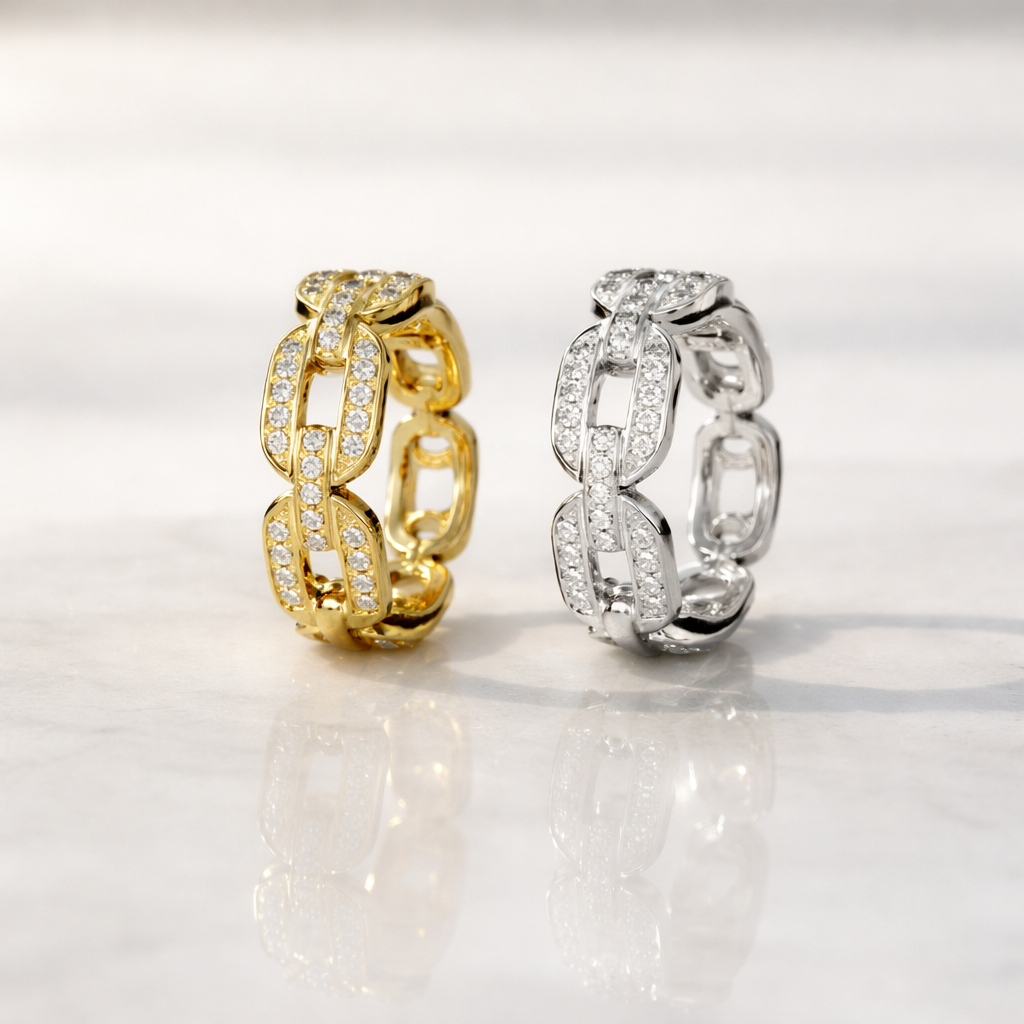 Chain Link Diamond Hoop Earrings In Yellow Gold Luxury Design
