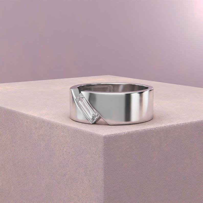 Diiro Wedding Band Mens Gold Ring With Baguette Diamond