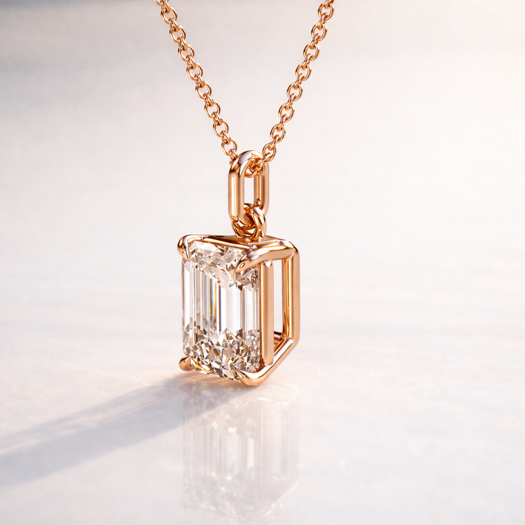 Emerald Cut Lab Grown Diamond Solitaire Claw Pendant
