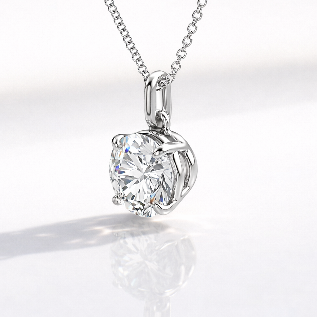 Custom Round Diamond Pendant 4 Claw Setting
