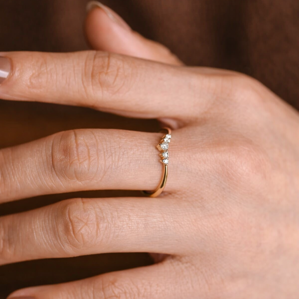 V Shaped Anniversary Wedding Band With Lab Grown Diamonds
