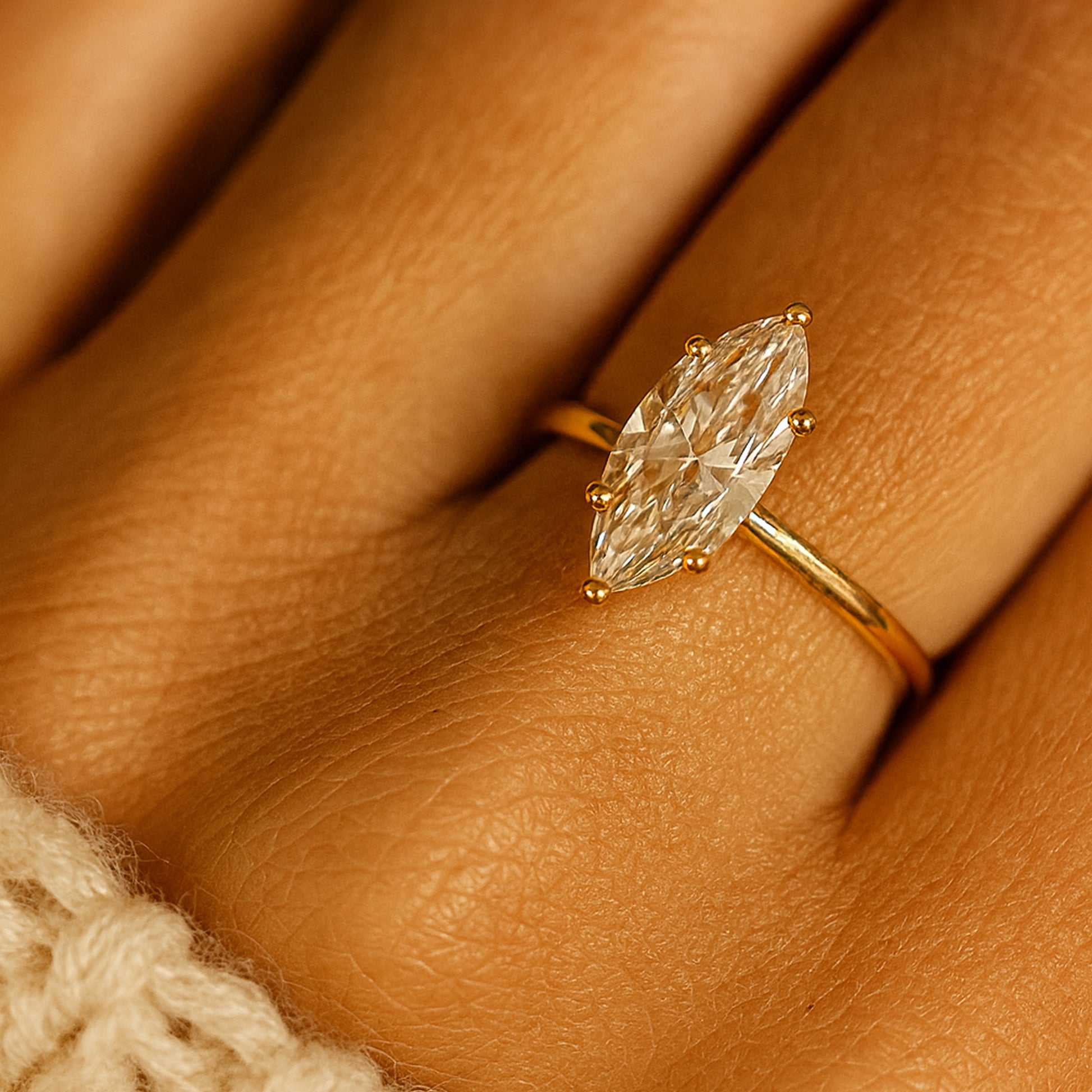 Classic Marquise Cut Moissanite Engagement Ring For Women In Polished Yellow Gold Band Setting 