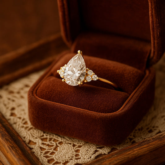 Luxury Pear Cut Moissanite Cluster Wedding Ring For Bride, Signature Style Sparkle Gift For Her