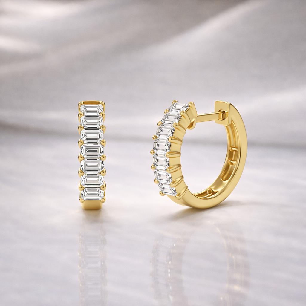Moissanite Earrings Baguette Cut Earrings Diamond Huggies
