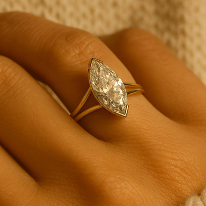 Bezel Set Marquise Cut Moissanite Ring VVS1 Diamond Alternative Engagement Ring
