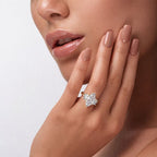 Milgrain Engagement Ring With Round Cut Three Stone Design In White Gold
