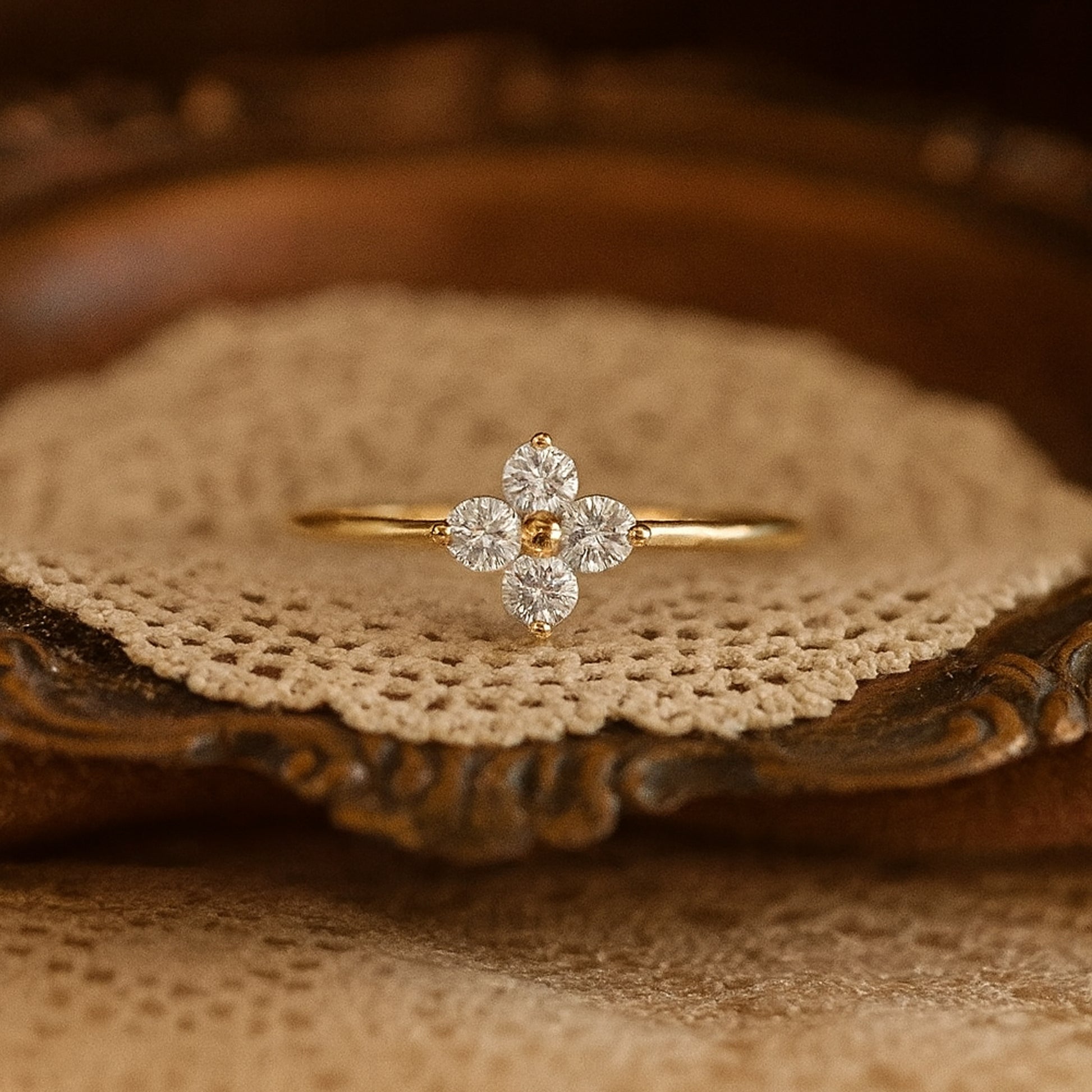 Round Cut Moissanite Floral Cluster Ring VVS1 Clarity Diamond Alternative Prong Setting
