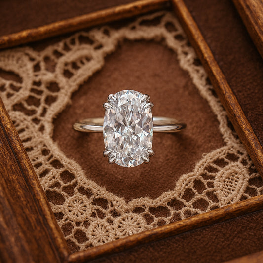 Stunning Wedding Ring For Her Featuring Oval Cut Moissanite In Diamond Style Solitaire Setting For Timeless Beauty.