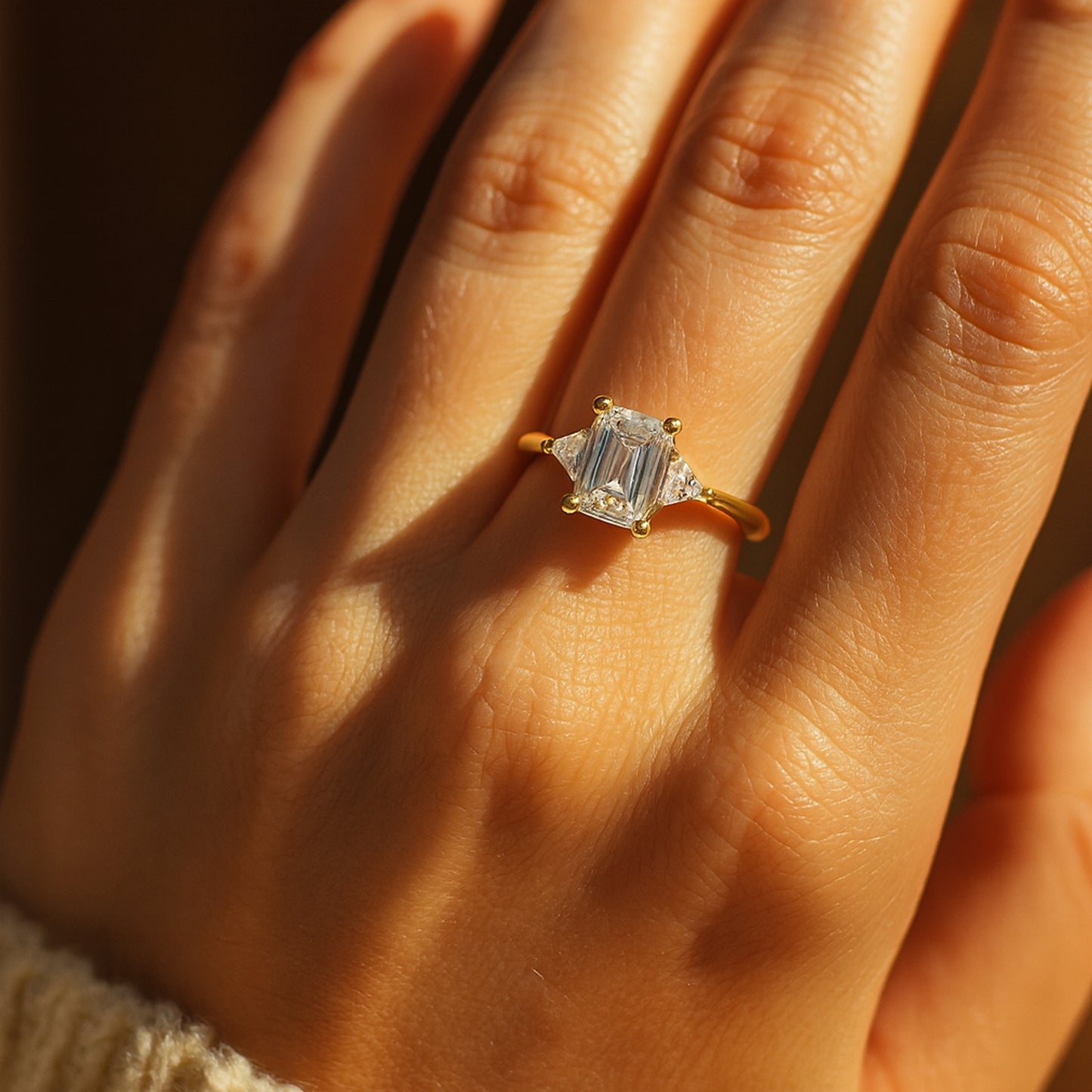 Side Stone Engagement Ring Emerald Cut Moissanite Bridal Anniversary Gift Jewelry Wedding Proposal Gemstone