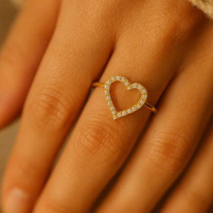 Elegant Heart Shape Moissanite Adjustable Ring For Her, Shimmering Diamond Alternative Jewelry.