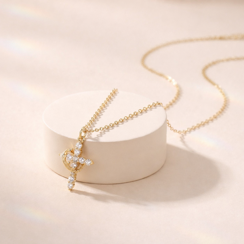 Custom Moissanite Pendant Featuring Cross With Crown Pendant By Diiro Pendants
