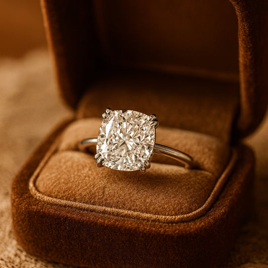 Cushion Cut Moissanite Solitaire Engagement Ring With Delicate Band Perfect For Modern Brides Seeking A Diamond Alternative