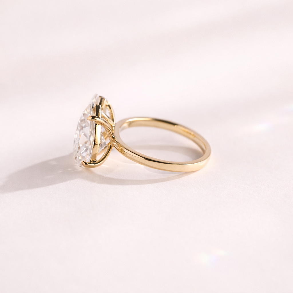 Marquise Cut Diamond Or Moissanite Two Stone Engagement Ring Yellow Gold Claw.
