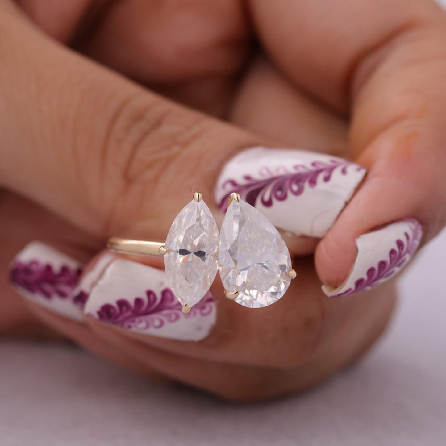 Toi Et Moi Pear Marquise Moissanite Ring, Rose Gold Engagement Fine Jewelry With VVS1 Clarity Stones 