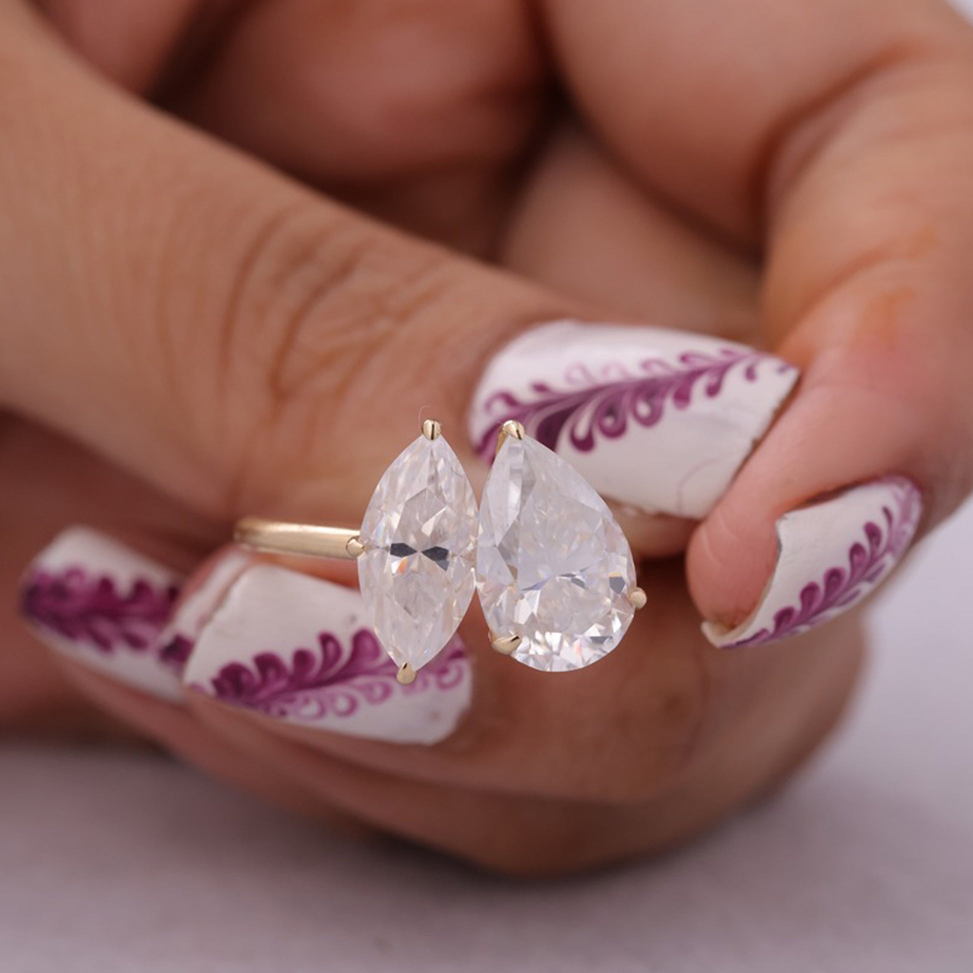 Toi Et Moi Pear Marquise Moissanite Ring, Rose Gold Engagement Fine Jewelry With VVS1 Clarity Stones 