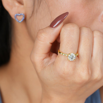 Round Cut Moissanite Ring, 1.50 CT Cluster Gold Engagement Fine Jewelry With Elegance