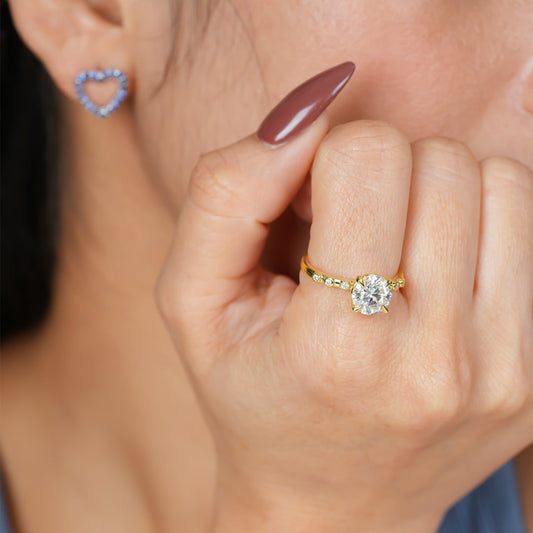 Round Cut Moissanite Ring, 1.50 CT Cluster Gold Engagement Fine Jewelry With Elegance