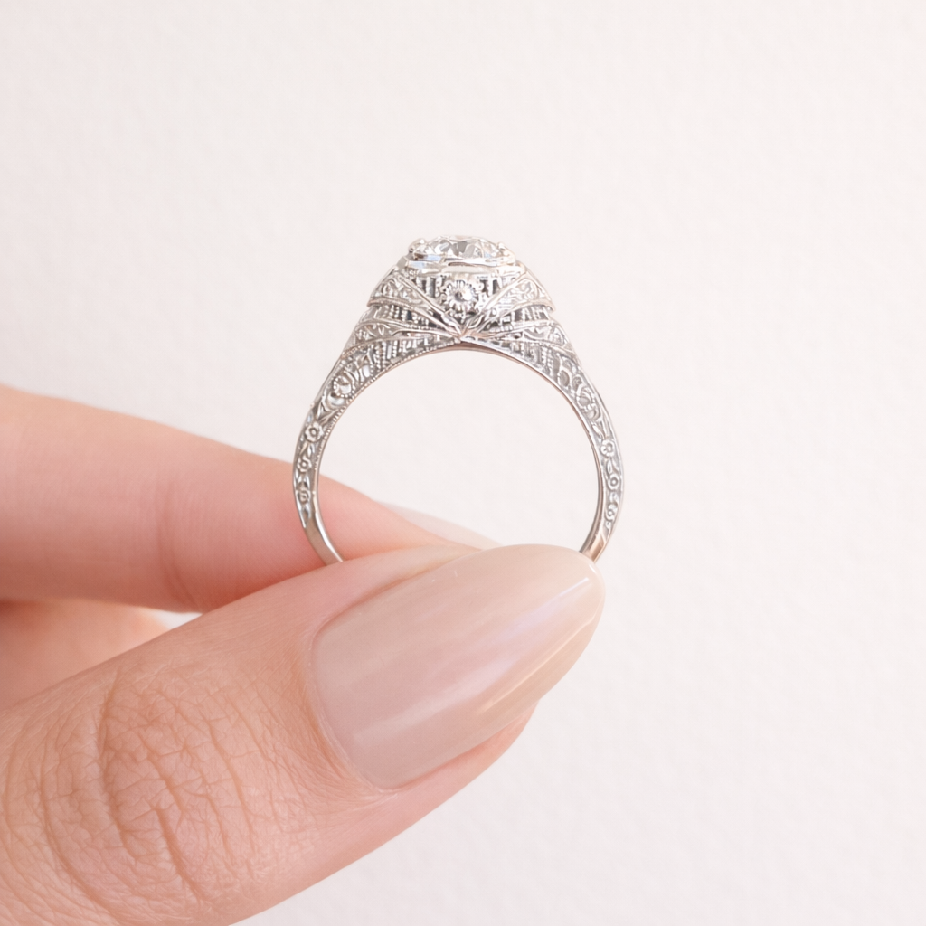 Filigree Vintage Engagement Ring For Women With Peek A Boo Design
