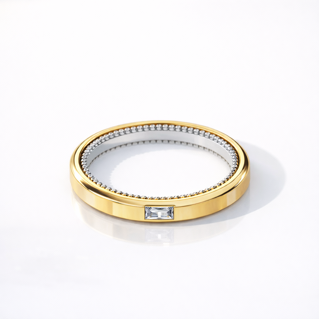 Elegant Two Tone Bezel Diamond Wedding Band With Milgrain
