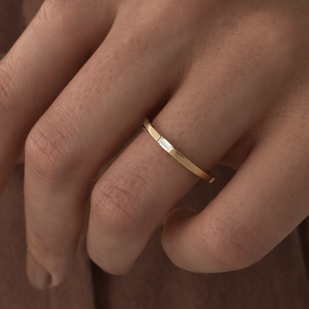 Minimalist Baguette Cut Lab Grown Diamond Wedding Band
