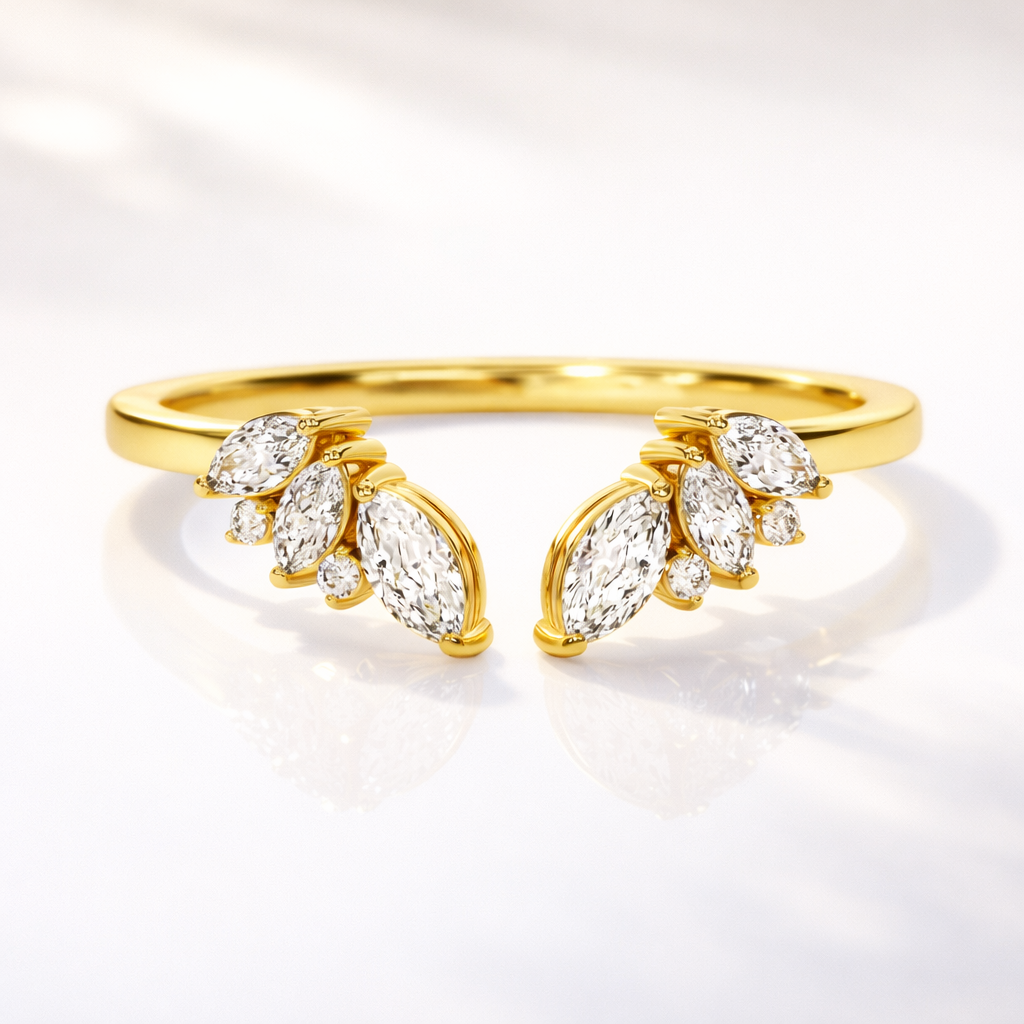 Lab grown diamond open wedding band with marquise stones
