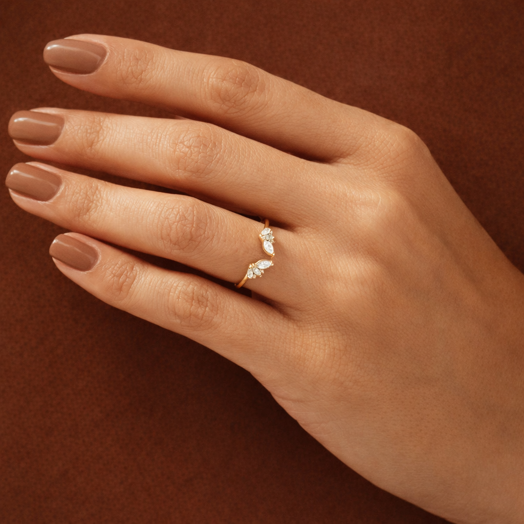 Marquise and round cut diamond open gap wedding band

