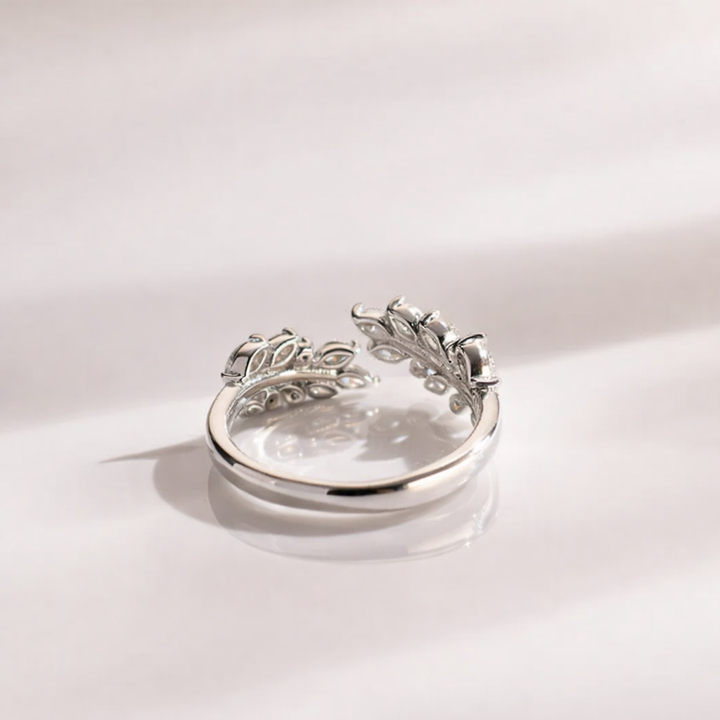 Elegant Leaf Design Wedding Band With Marquise Diamonds In White Gold
