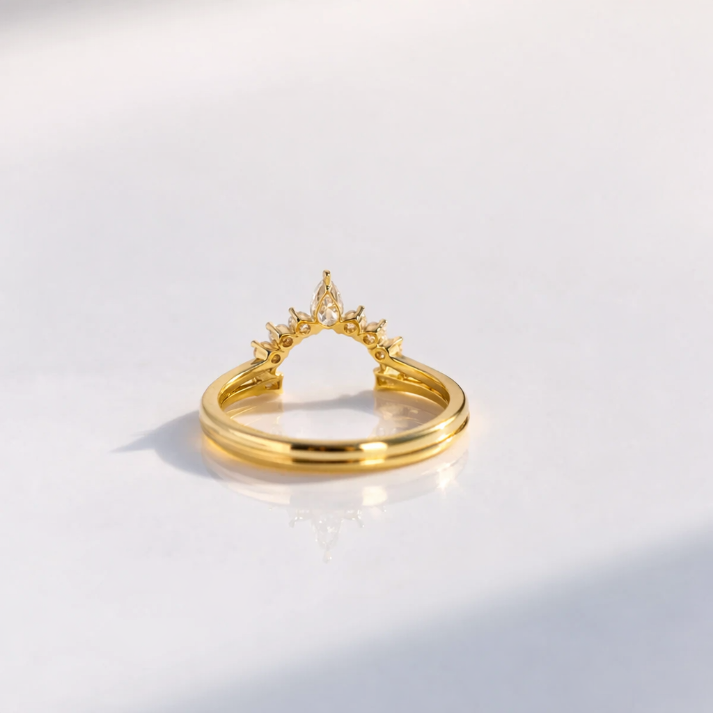 Moissanite Open Gap Wedding Band With Round And Pear Cut Stones
