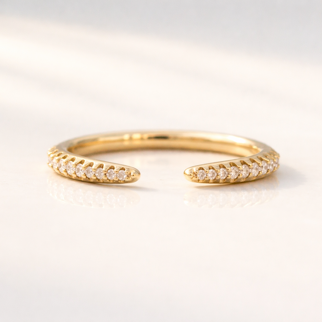 Open Wedding Ring Round Diamond Wedding Band Yellow Gold Custom Wedding Band.
