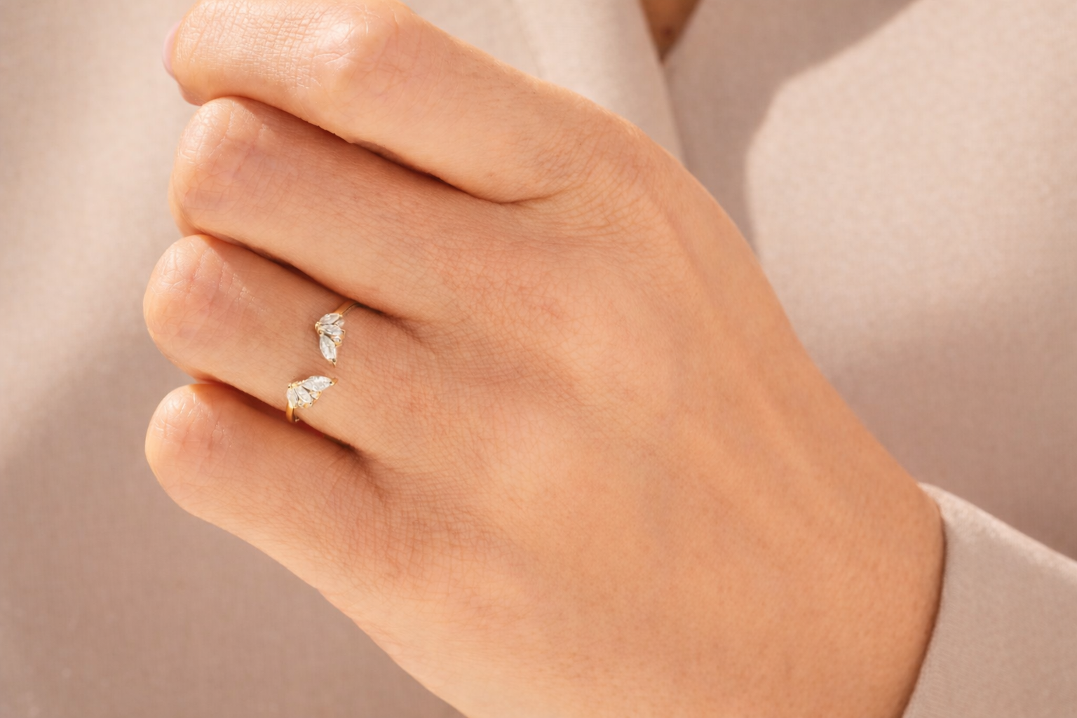 Open Gap Wedding Band Marquise And Round Cut Moissanite Prong Setting Ring.
