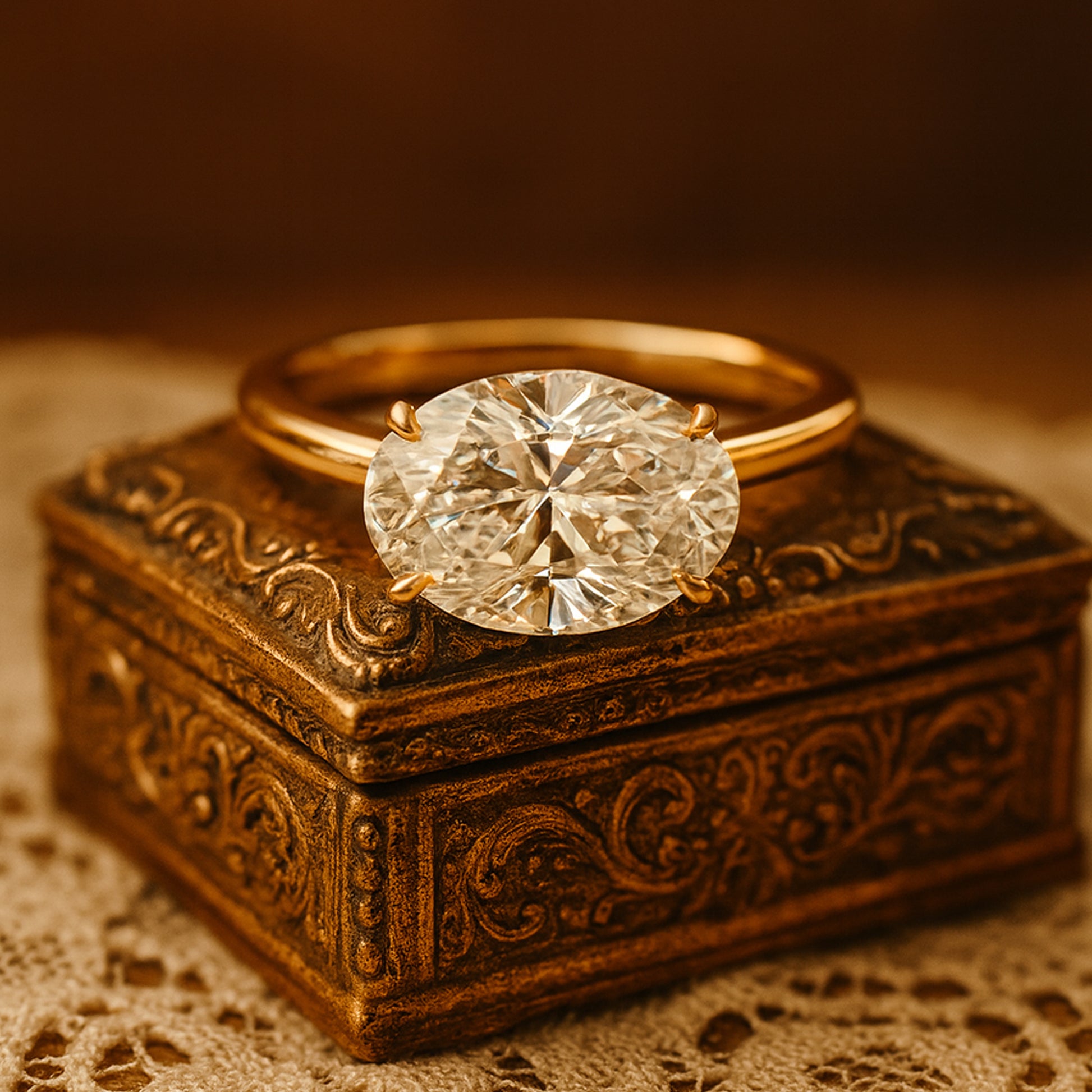 Hand Holding The Diiro Classic Oval Diamond Engagement Ring In Gold, Highlighting Its Refined Solitaire Setting And Graceful Design.
