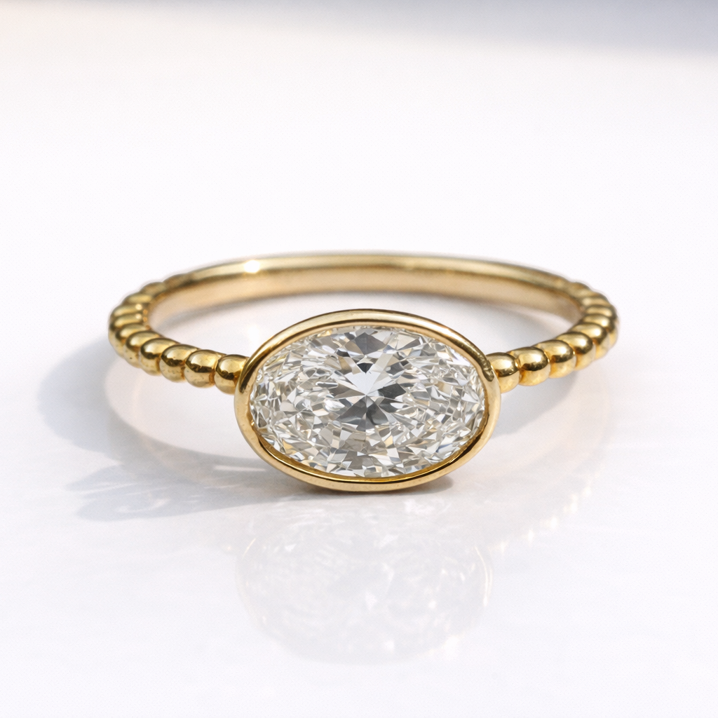 Oval Bezel Engagement Ring East West Oval Engagement Ring Milgrain Ring.