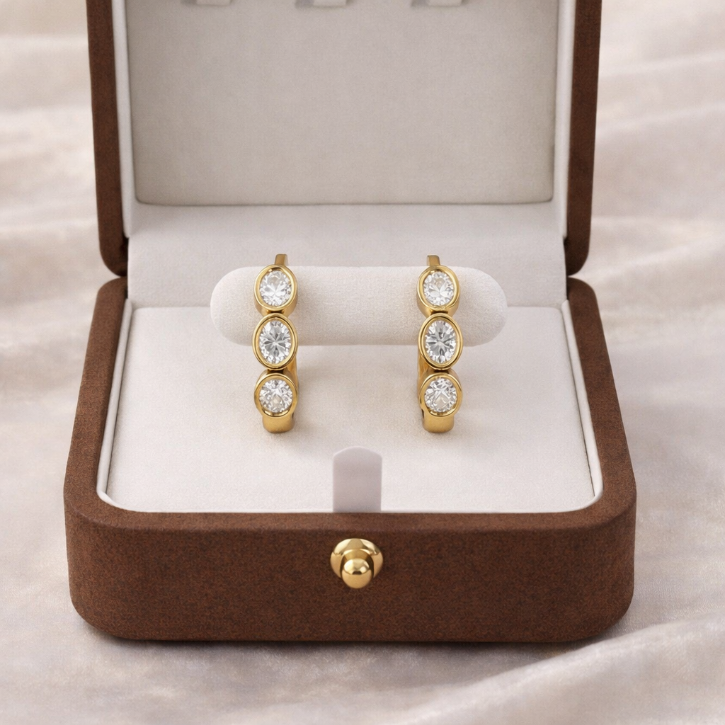 Bezel Set Diamond Hoop Earrings Oval Cut Diamond Earrings
