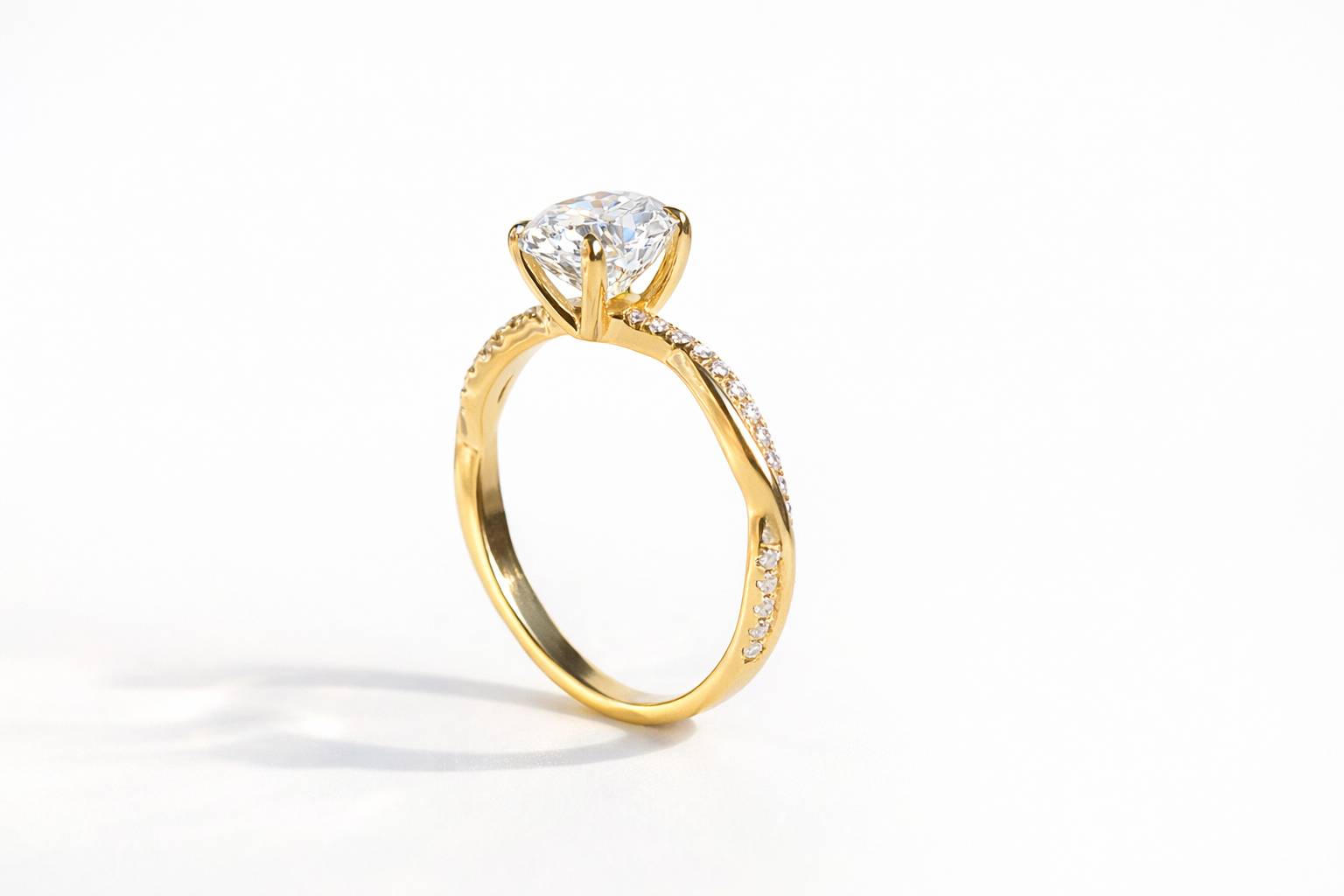 Oval Cut Diamond Ring Twisted Pave Band Lab Grown Diamond Ring.
