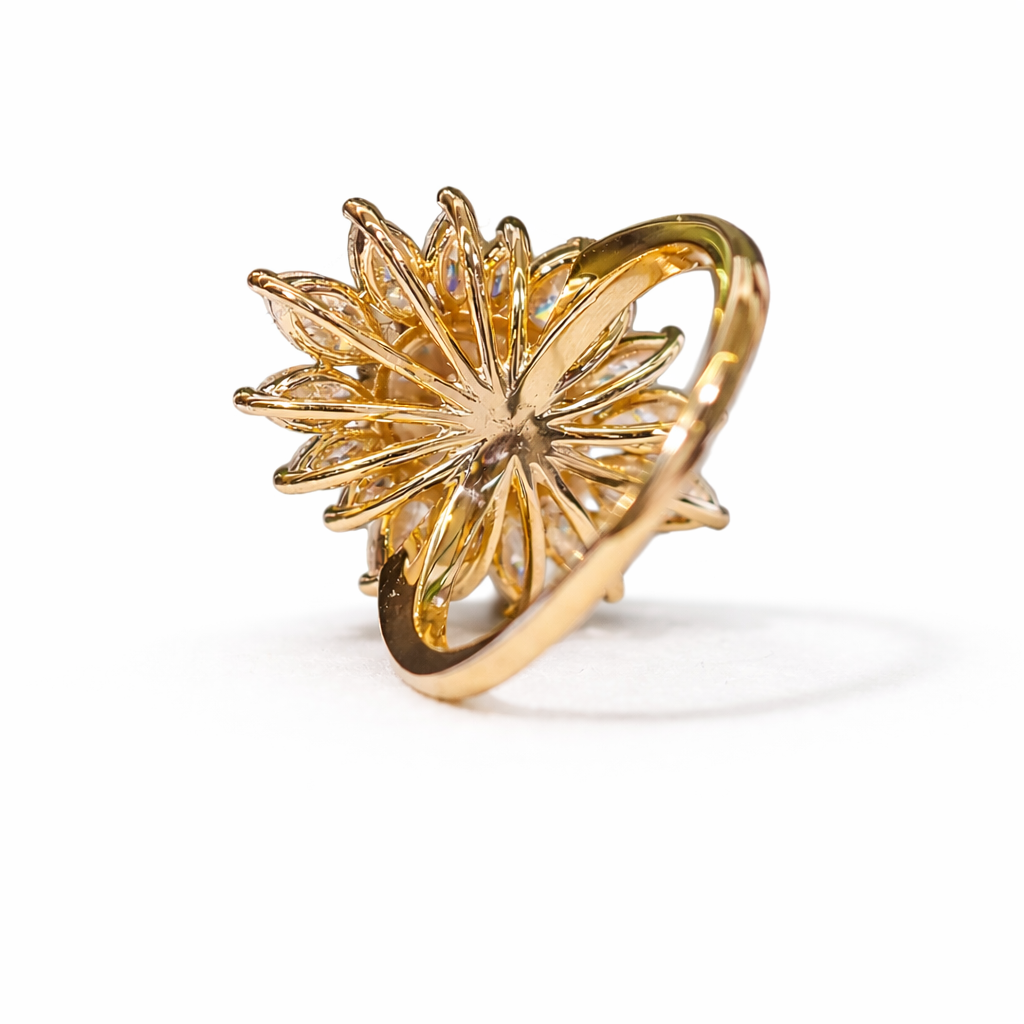 Marquise And Round Cut Halo Setting Oval Moissanite Engagement Ring.
