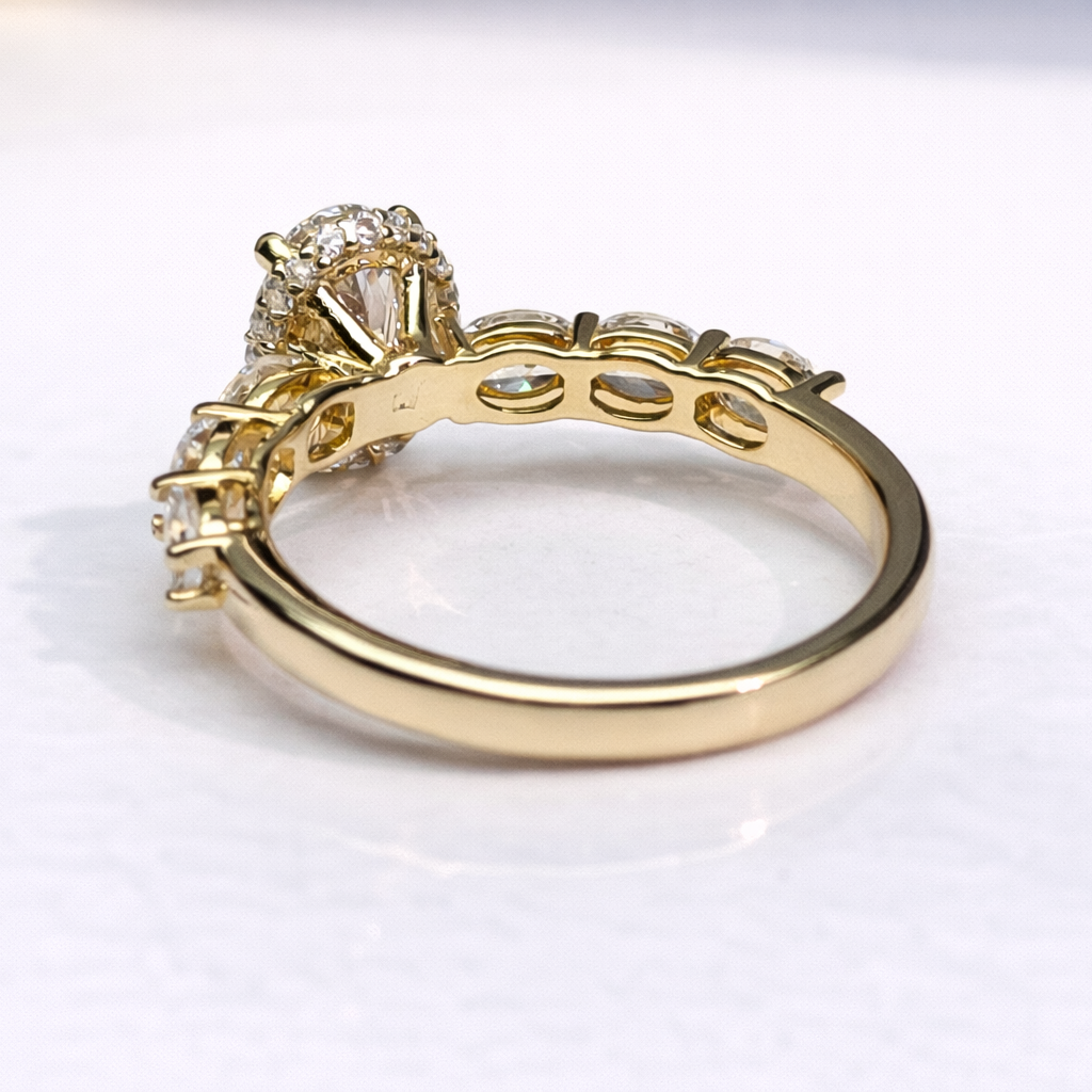 Seven Stone Engagement Ring Oval Cut Four Claw Prong Setting Ring.
