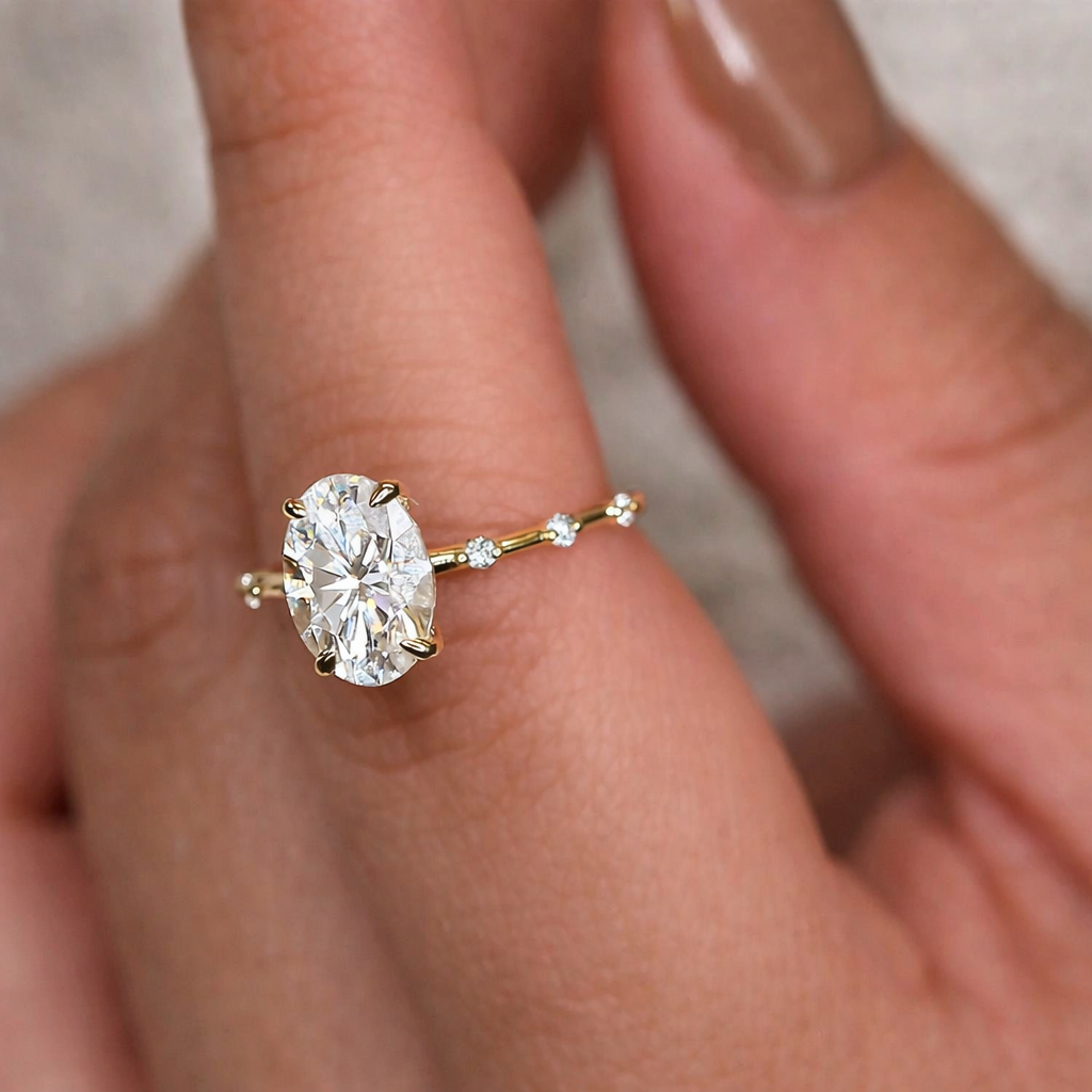 1.5 Carat Oval Diamond Ring Yellow Gold Engagement Ring Diiro Ring.
