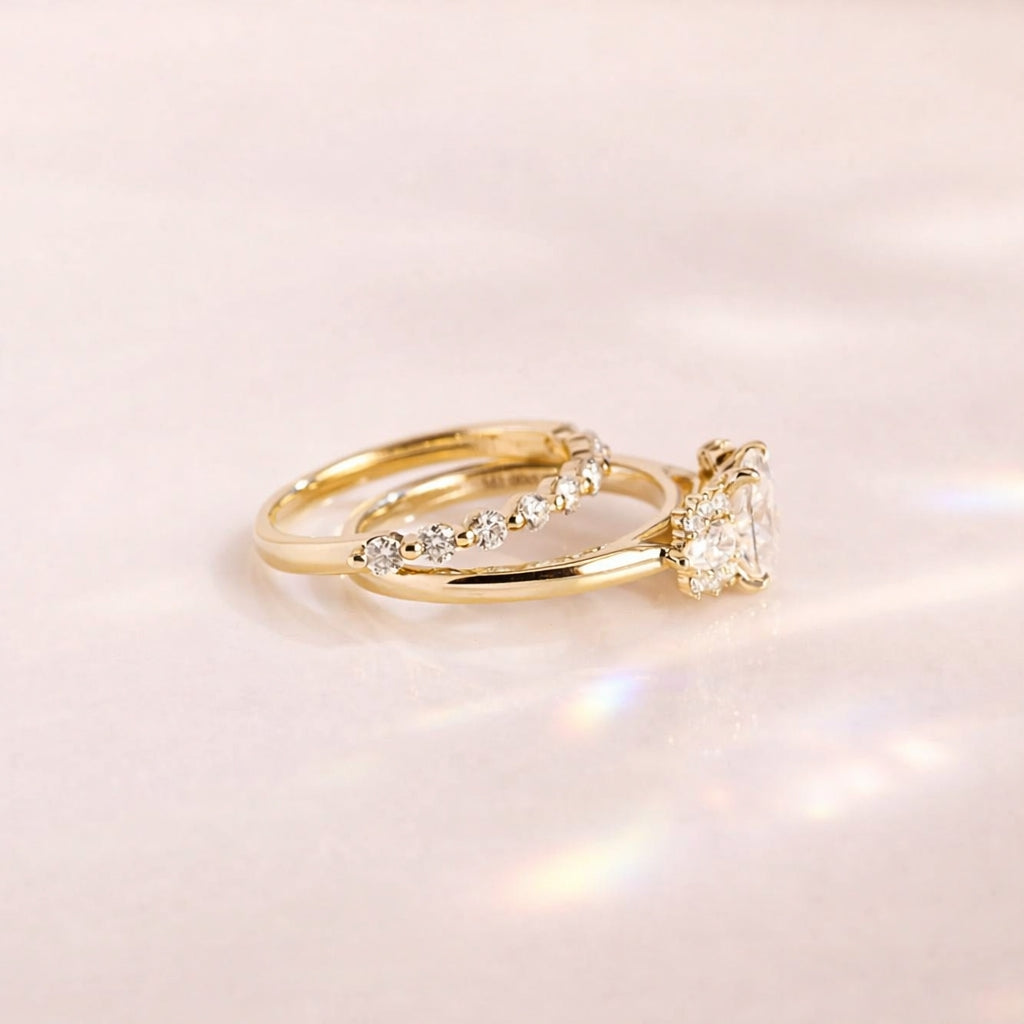 Moissanite Engagement Ring And Wedding Band Set Yellow Gold
